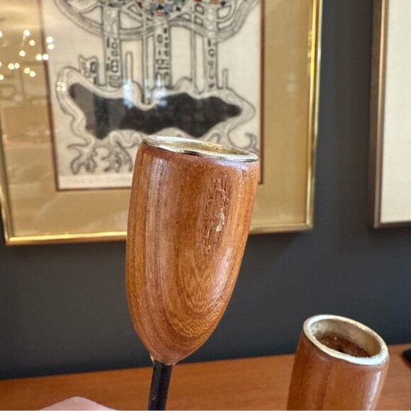 Giftcraft Vintage Teak and Iron Candle Holders 9H - Picture 7 of 10